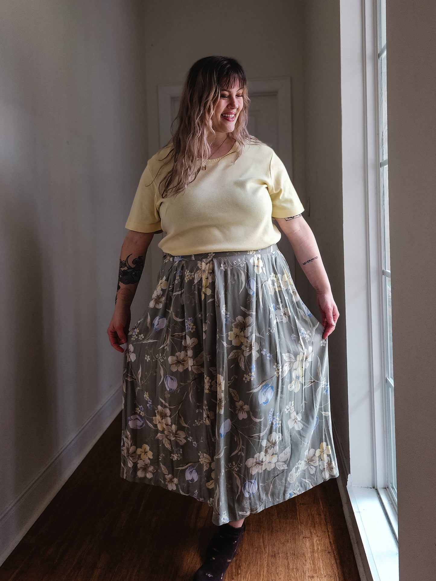 Sage Floral Skirt | 2X-3X