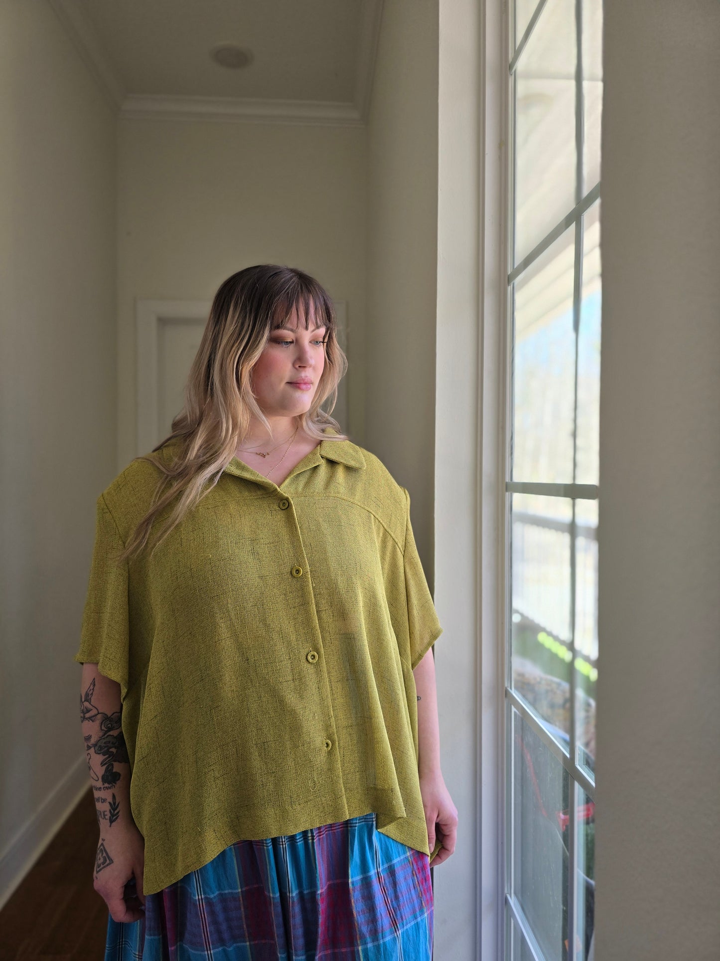 Chartreuse Buttoned Top | 5X-6X