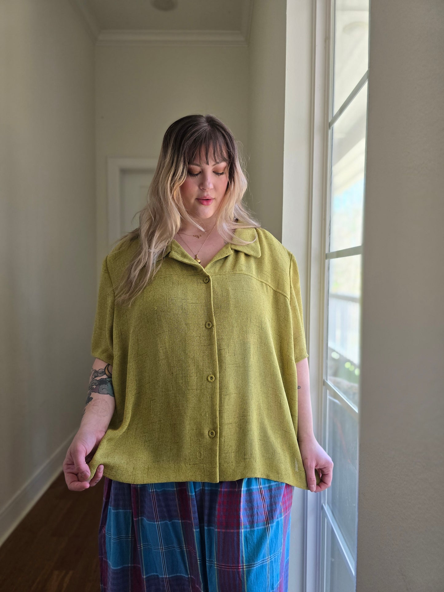 Chartreuse Buttoned Top | 5X-6X